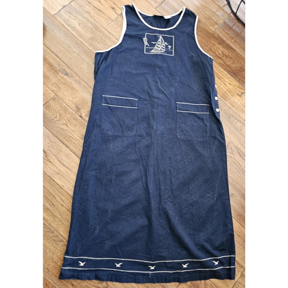 Lemon Grass Linen Blend Nautical Themed Bib Dress Women's Size 18/20 Sailboat